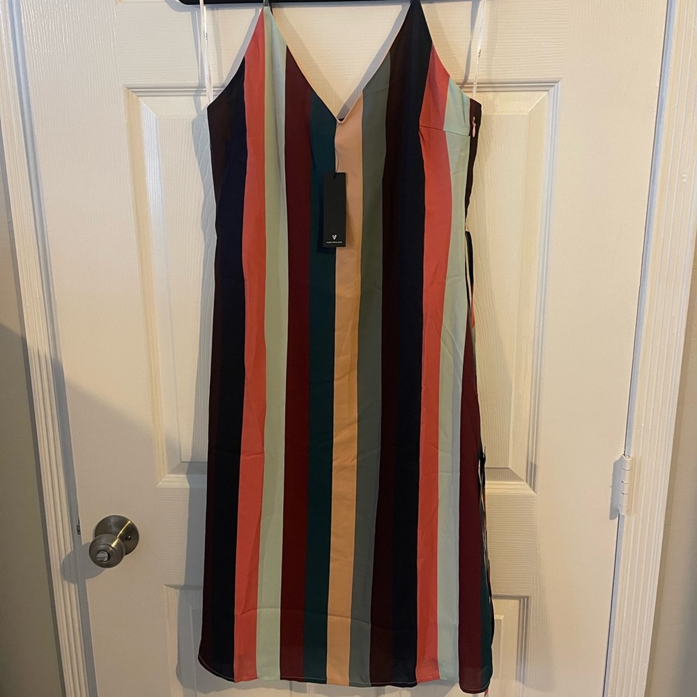 Erina Mauve Multi Stripe Belted Midi Slip Dress